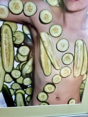 Surreal Contemporary Photography Print Androgynous Figure w/ Cucumbers Framed