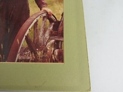 Matted Color Photograph Hillbilly Farmer Old Man With Wagon Wheel