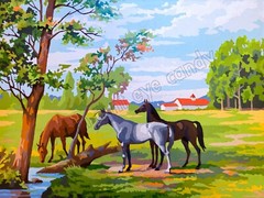 Horses Drinking at Pond Barns Meadow DIGITAL DOWNLOAD Print at Home Wall Art