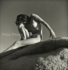 1950s Original ANDRE DE DIENES Female Nude On Rock Vintage Silver Gelatin Photo