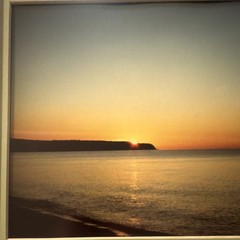 Vintage Sunset Landscape Framed Photograph Matted Coastal Horizon Nature Art