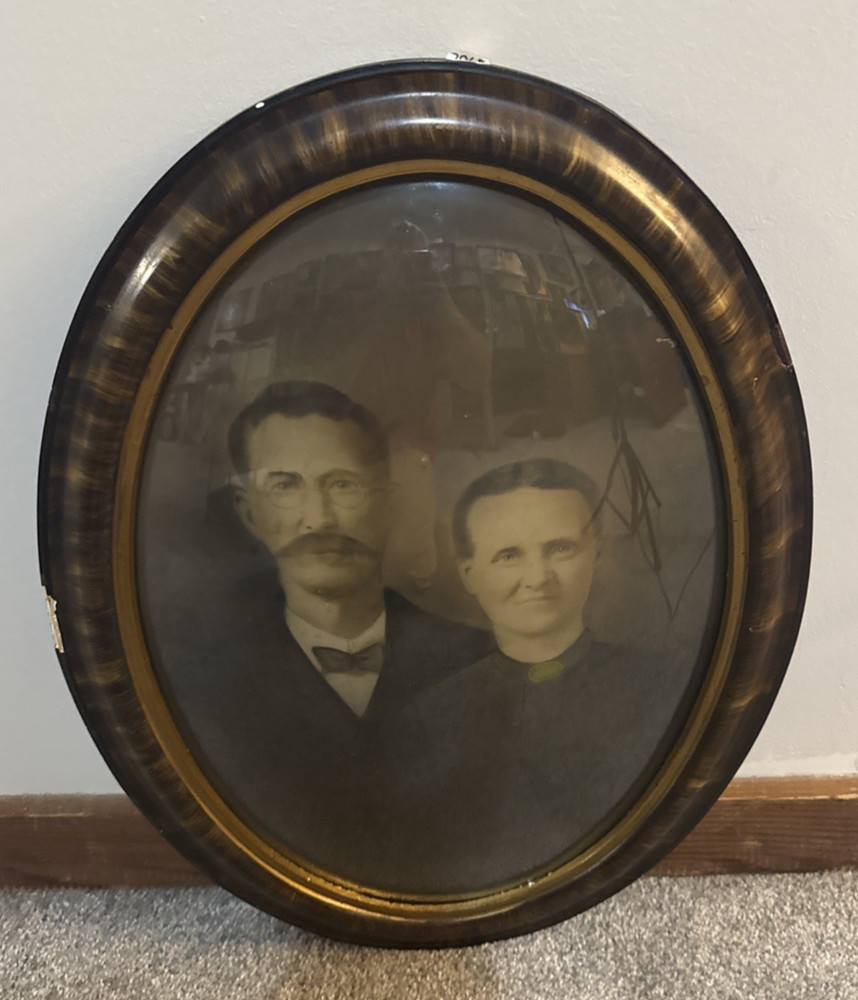Cindy Cash Owned | Antique Oval Bubble Glass Portrait of Branson Family 16 x 26″