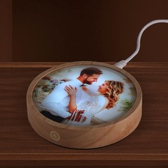 Custom Photo LED Night Light, Personalized Picture with Wood Base Plug-In Light