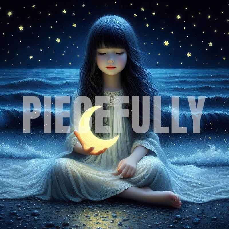 The Girl and Her Moon #006 AI Digital Art Image w/ Abstract Riddle Philosophy