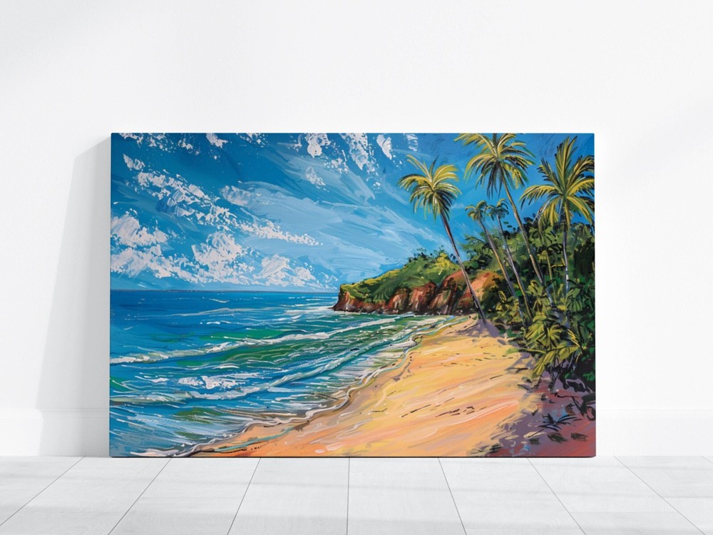 Beach Drawing Painting, Pastel Tropical Beach Art Hawaii Print Large Portrait