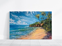 Beach Drawing Painting, Pastel Tropical Beach Art Hawaii Print Large Portrait