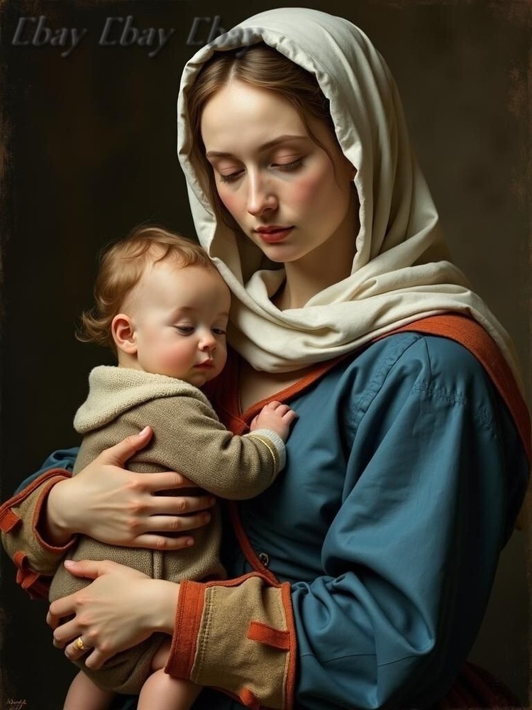 A3 Photo Mother Child Tenderness Artistic Glossy Paper Decor -158