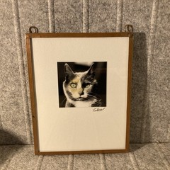 Calico Cat Portrait Soddered Copper Frame Photograph Miniature Artsy Tom Cat