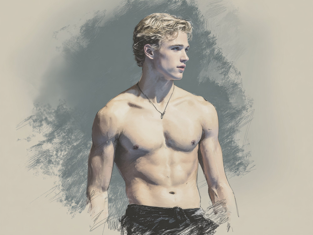 «Handsome swimmer». Drawing by Igor Zeiger. Numbered and signed by artist