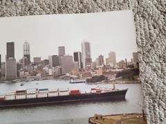 Austral Pioneer Cargo Ship Photo City Skyline 11 x 14 Color Photograph Vintage
