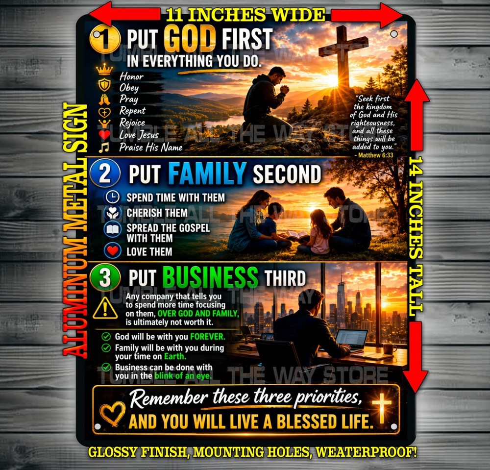 Put God First In Everything You Do – Religious Metal Sign Wall Art 14″ x 11″