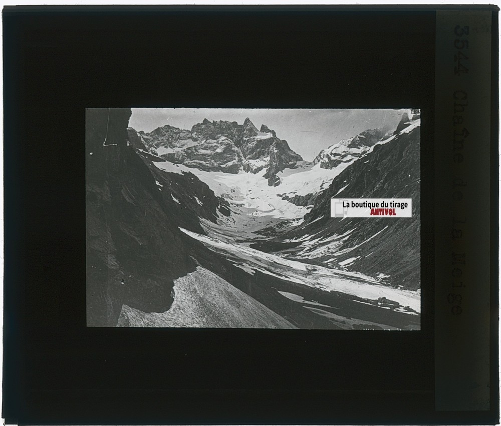 La Meije Mountain Chain, Photo Glass Plate, Black & White, Positive 8.5×10 Cm
