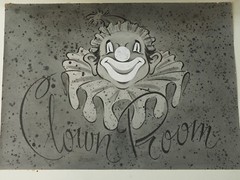 Vintage CLOWN ROOM Graphics Photo with applied paint mounted on board 9.5″ x 13″