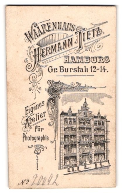 Photograph Hermann Tietz, Hamburg, Size Brustah 12-14, View Hamburg, Frontans