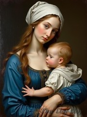 A3 Photo Mother Child Tenderness Artistic Glossy Paper Decor -055