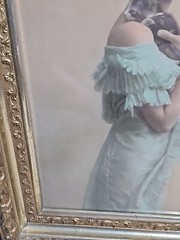 Vintage Ornate Gilt Glass Framed Portrait Of A Lady And Her Kitten