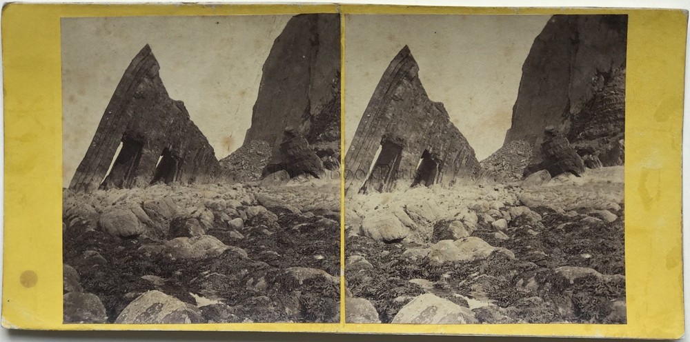 Black Church Rock A Sea Arch Clovelly Devon UK Photo Stereo Vintage Album