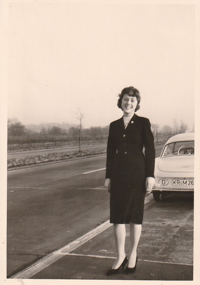 Vintage Photo Beautiful Woman Fashion with Car Vintage Auto Union 1000 SP Coupe