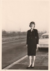 Vintage Photo Beautiful Woman Fashion with Car Vintage Auto Union 1000 SP Coupe