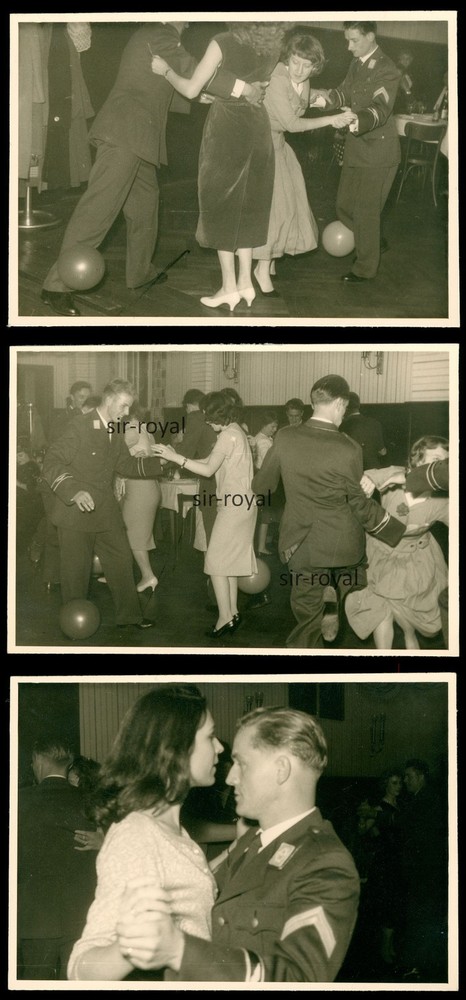 3x German Army Soldiers Dancing with Pretty Women – 1960s – Photo 10x7cm