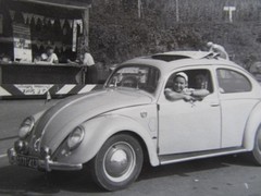 Woman in VW Beetle Pretzel Beetle Car – Old Photo 1953