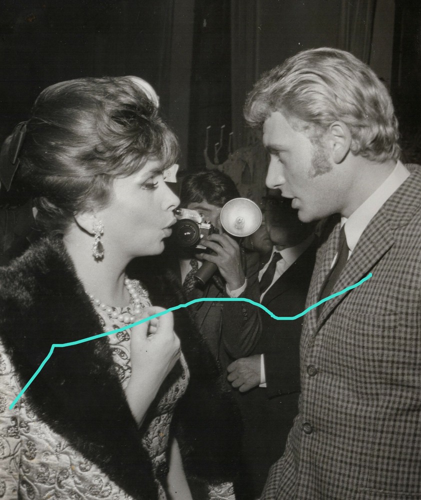 21x18cm Vintage Archive Photo 1965 Johnny Hallyday + Gina Lolobrigida photo