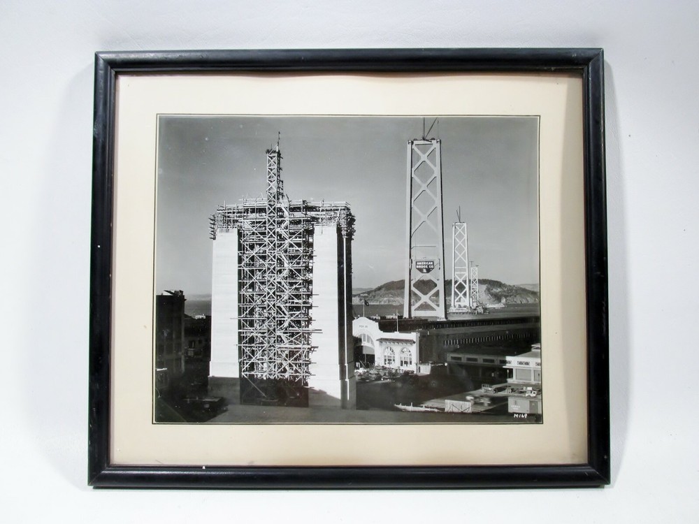 1930s SF Bay Bridge Under Construction B&W Silver Albumen Photograph