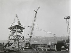 50s Working Gantry Crane & Railroad Cars Construction Crew Photographs Negatives