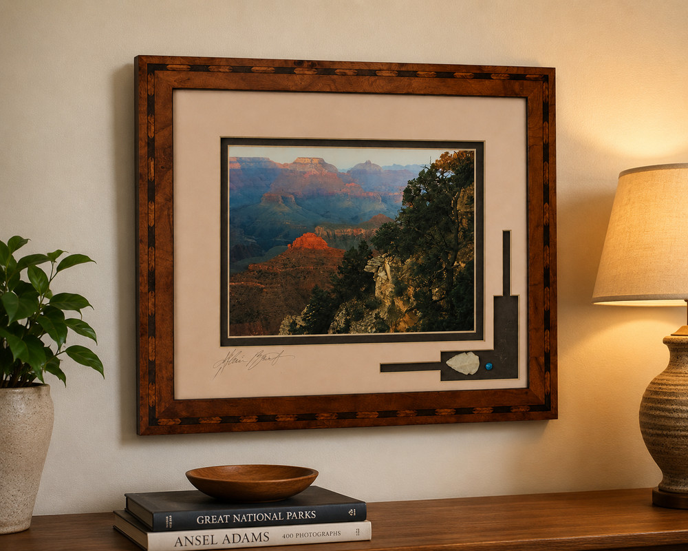 Signed Alain Briot Grand Canyon Framed Photograph w/ Stone & Turquoise Accent –