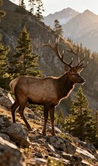 Elk in Mountain Forest Wildlife Nature 3 images Digital Color Photograph