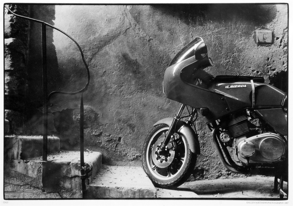 Framed Street Art Photograph ALLEN MATTHEWS 1987 Italy Laverda Motorcycle Scene