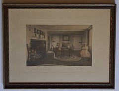 AN ANCESTRAL CRADLE Wallace Nutting Hand-Tinted Photograph c. 1910s CAT and BABY