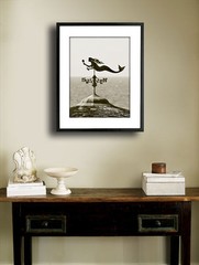 Mermaid Weathervane Sepia Vintage 17×21 Framed Fine Art Print, Slim Black Frame