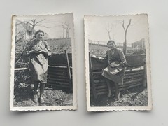 ❤️ Lot 2 Photos Woman with Rabbit in Garden Circa 1940s Dress Vintage 6×9