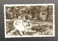 Photo portrait young women teenager model Duisburg 1954 forest snapshot old