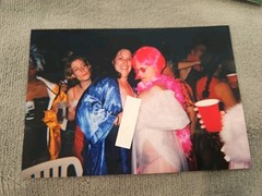 Photo 3×5″ Snapshort Pic Photo Burning Man 2002 Party Girls Topless Pink Wig