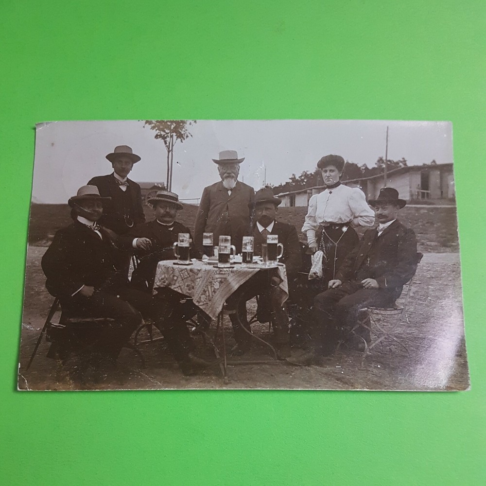 Frühschoppen 1906, Gentlemen’s Group with Waitress, Photo Antique, Vintage, Old