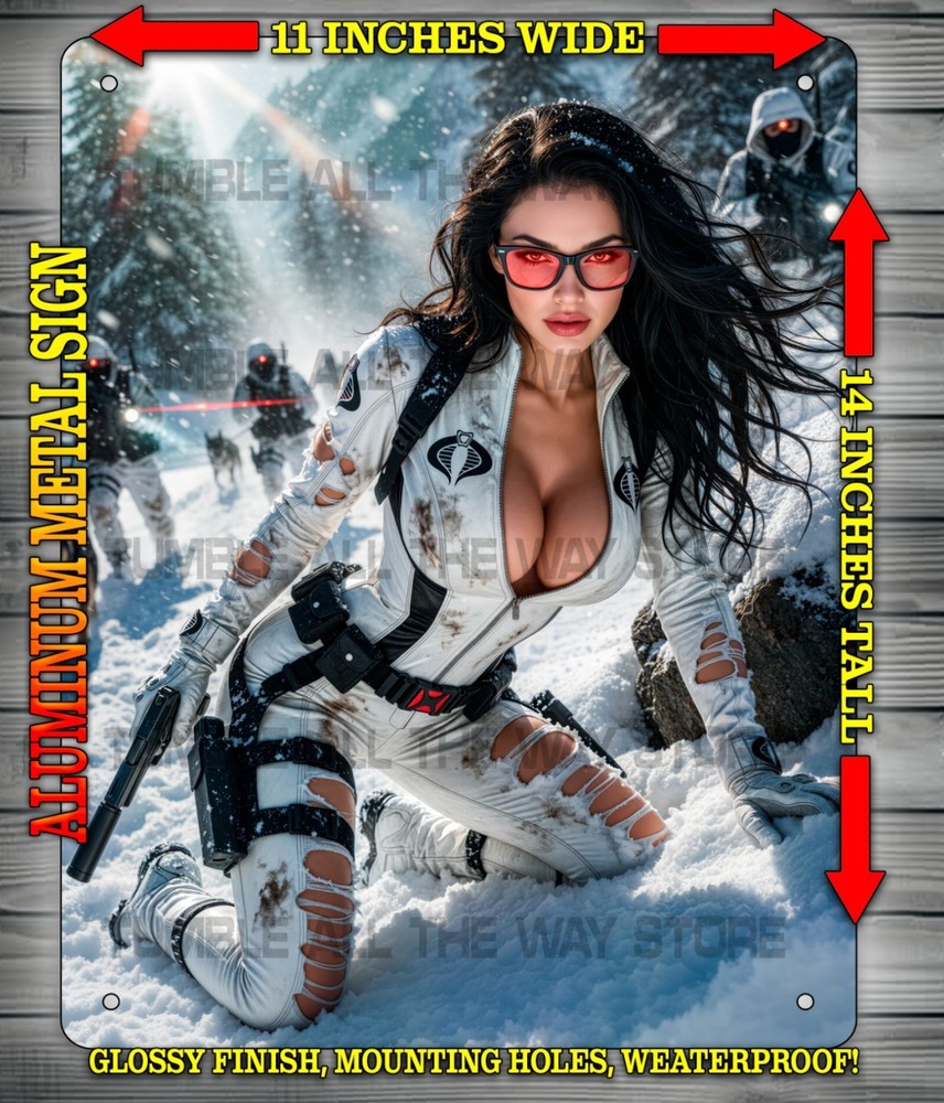 Sexy Baroness GI Joe Bad Girl Vixen in Snow Metal Sign Wall Art 14″ x 11″