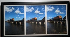 Framed Train Bridge Triptych Wall Art Print Railroad Landscape 25.5 x 13.75