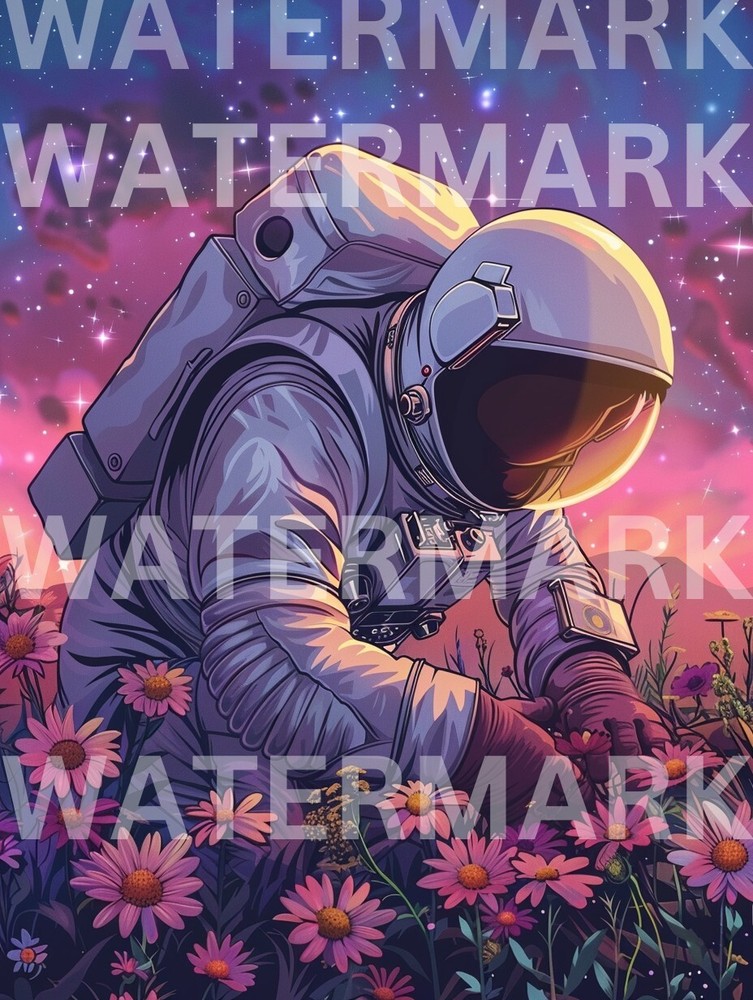 Digital Image Picture Space Astronaut and Flowers Photo AI Art Wallpaper Desktop