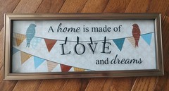 Gold Plastic Framed Birds On Clothesline Clothespins Home Is Made Of Love&Dreams