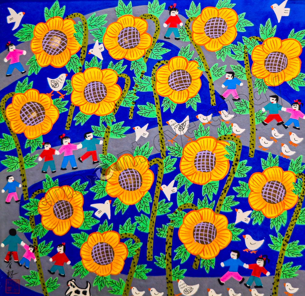 Bright Art with Kids Chickens Birds Sunflowers Instant DOWNLOAD Child’s Room Fun