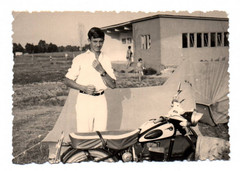 Old Photo Vintage Man with MZ Vintage Motorcycle Motorcycle