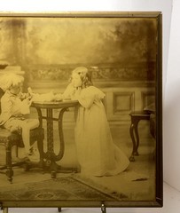 Vtg 1898 Sepia 18X14”Photograph Portrait Playing Doctor Boy & Girl