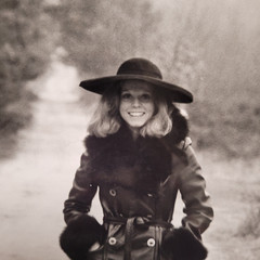 Original Film Photo 1970s Mode Portrait Young Woman With Dog