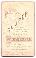 Photograph W. Cooper, Birmingham, New Street 82 A, Portrait of a Gentleman