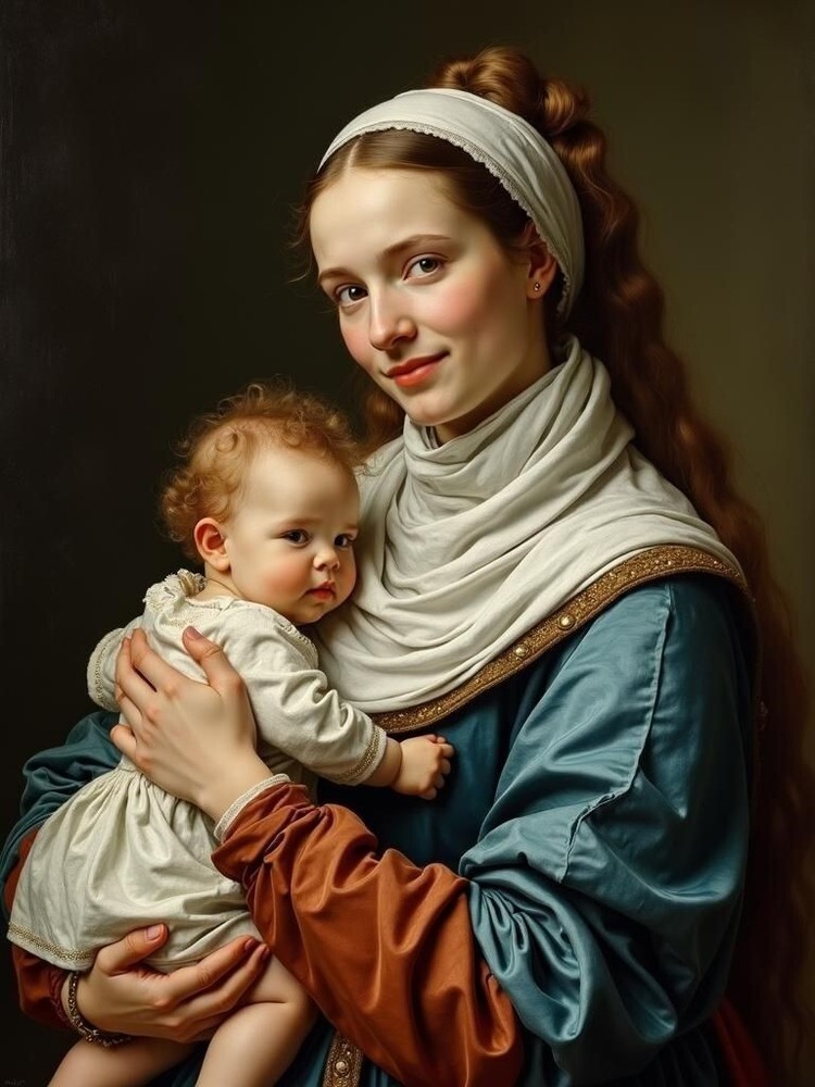 A3 Photo Mother Child Tenderness Artistic Glossy Paper Decor -130