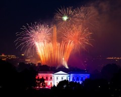 8×10 color photo of Fireworks behind the Washington & Jefferson Memorials