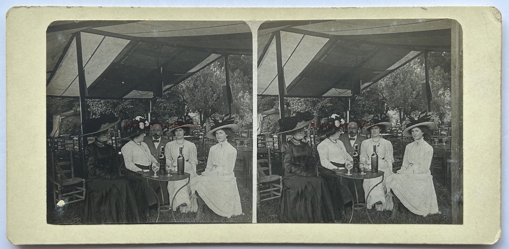 Vintage Family Women In Coffee Stereo Photography C1900 Analog Silver