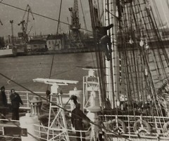 Sailboat «Tovarishch» in Odesa Seaport Photo, Black and White Vintage Photo